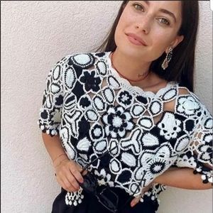 ZARA Crocheted Pompom Sweater Sz M